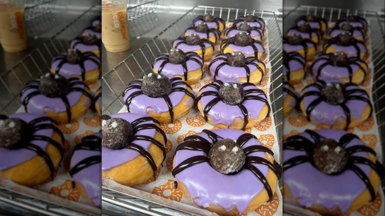 A rack of Spider Donuts inside Dunkin'