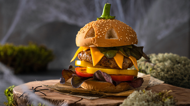 Halloween hamburger with spiders