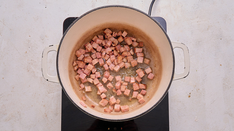 browning ham in a pot