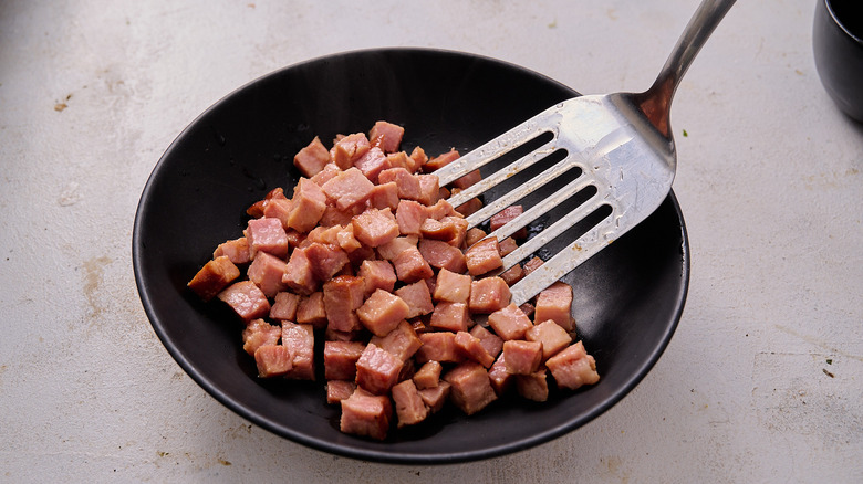 reserving ham in a bowl