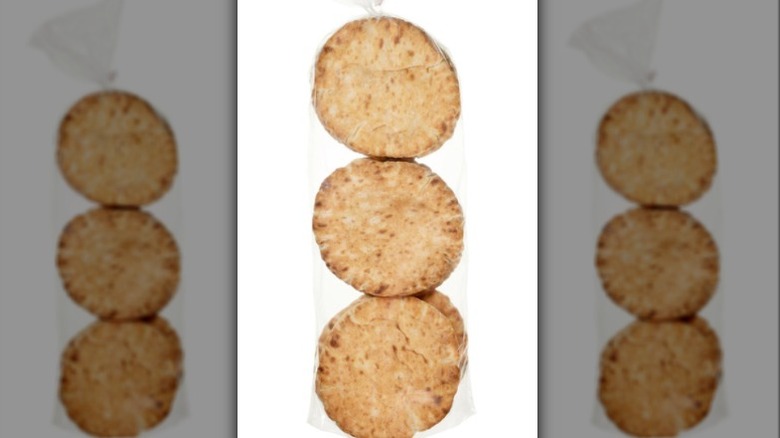 Pita bread bag on white surface