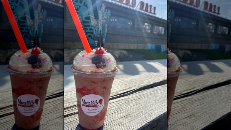 Shake with cherry and brownie topping