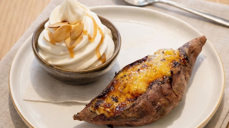 Sweet potato creme brulee and custard at Tendon Kohaku