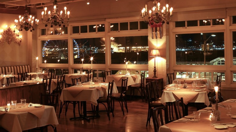 The Pink Door dining room with view of Seattle