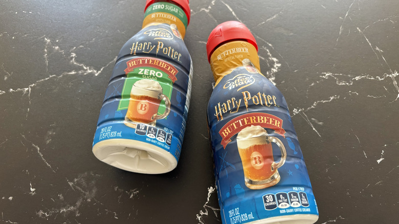 Harry Potter x Coffee mate Butterbeer Flavored Creamer bottles on countertop