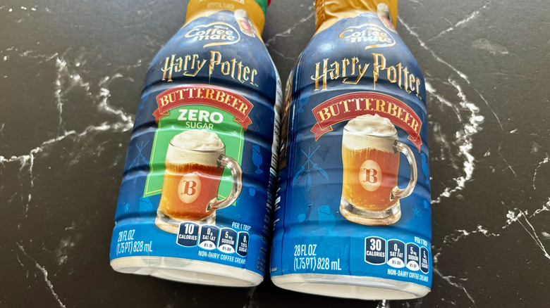 Harry Potter x Coffee mate Butterbeer Flavored Creamer bottles on countertop