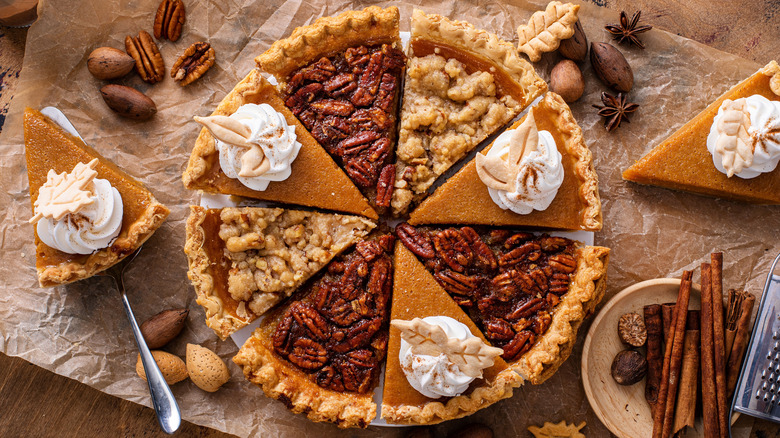 assorted pie slices with nuts and spices