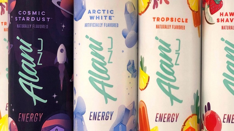 Close-up of alani nu energy drinks