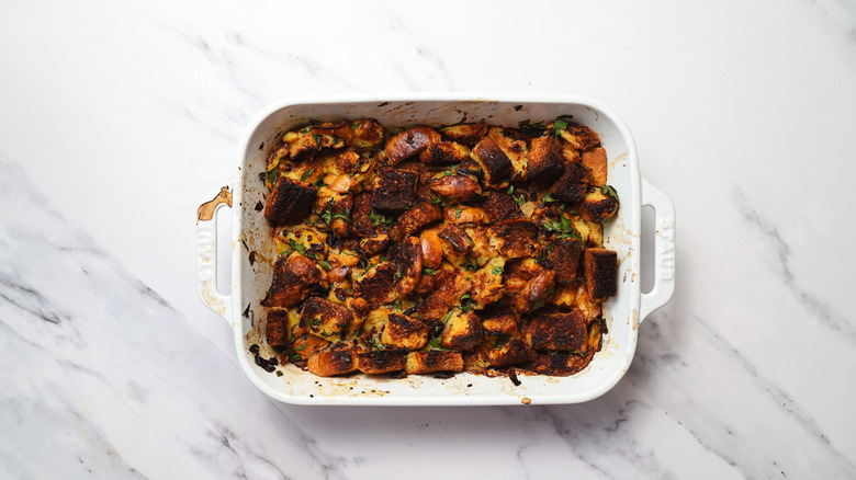 Stuffing in baking dish
