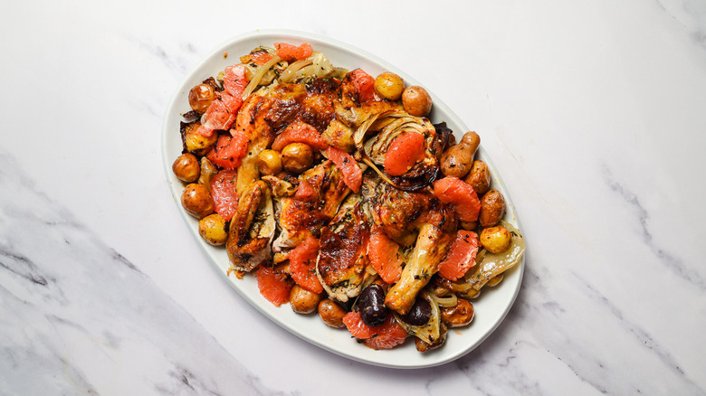 Chicken and veggies on platter