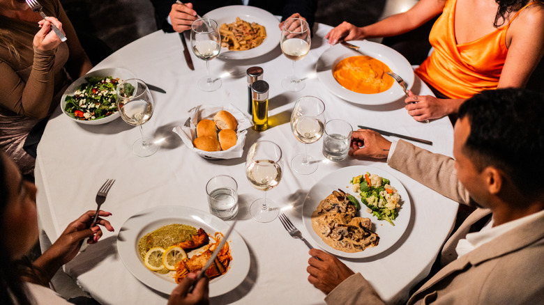 Friends eating at restaurant
