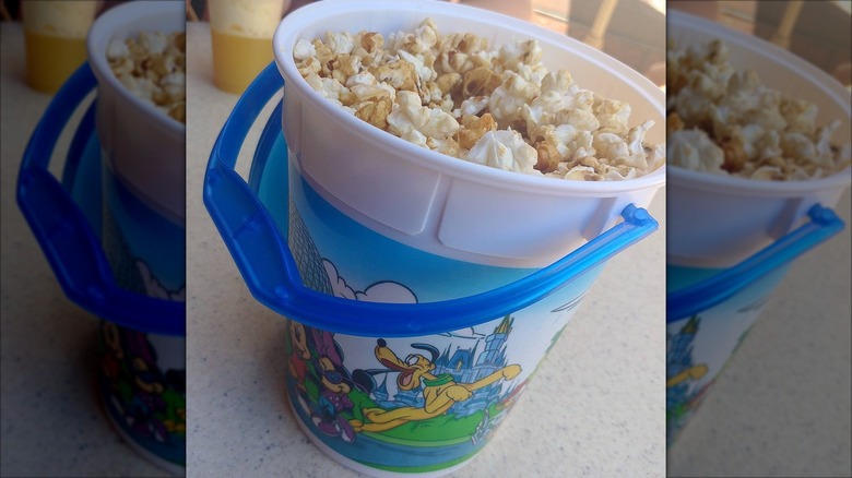 A Disney-branded bucket of maple Popcorn