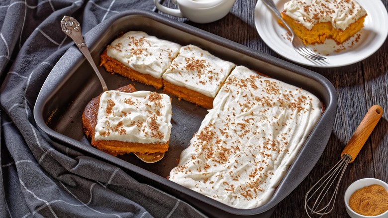 Slices of frosted pumpkin cake