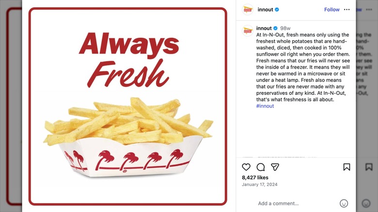 In-N-Out shares post about using 100% sunflower oil on fries