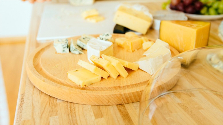 Cheese selection on a kitchen counter
