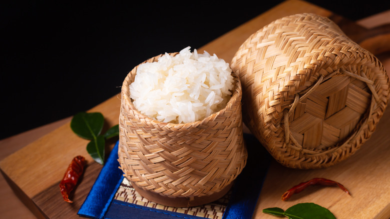 sticky rice in bamboo container