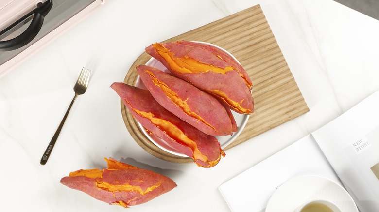 Sweet potatoes on a white plate