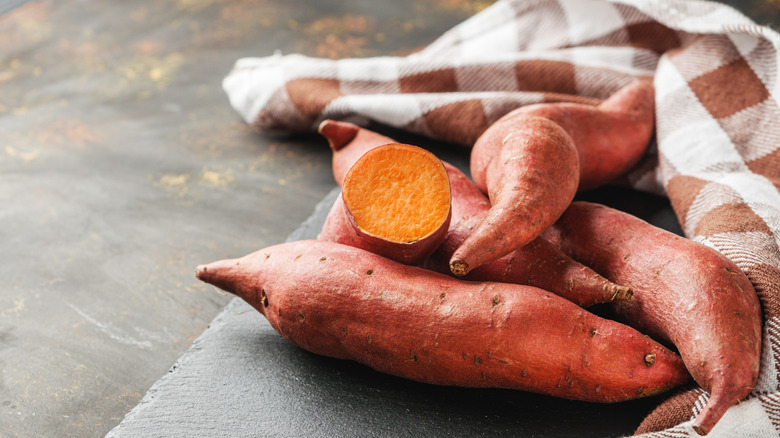 Raw, fresh sweet potatoes