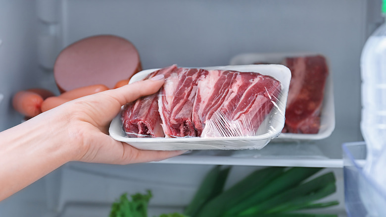 Raw meat in fridge
