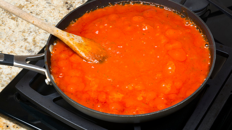 Marinara sauce in a pan