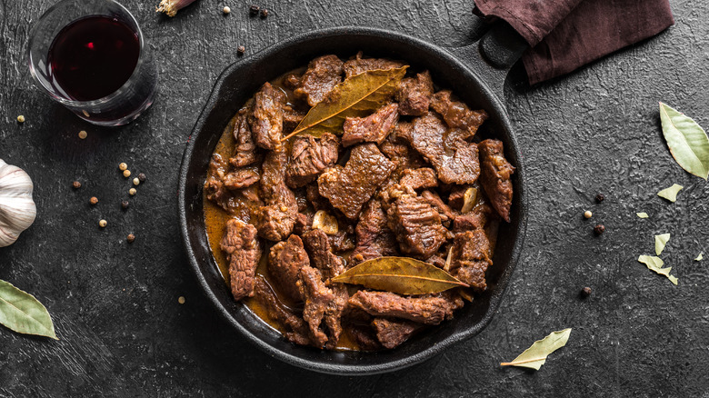 braised beef in cast iron skillet