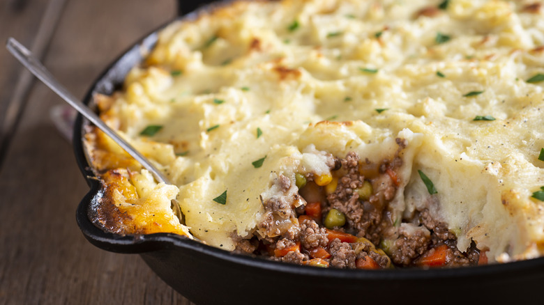 cottage pie in cast iron pan