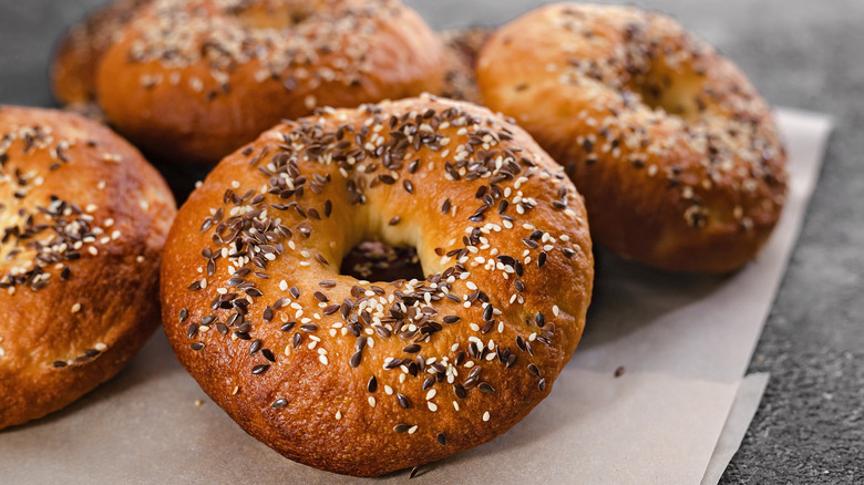 Close-up of everything bagels