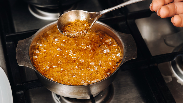 pot of boiling caramel