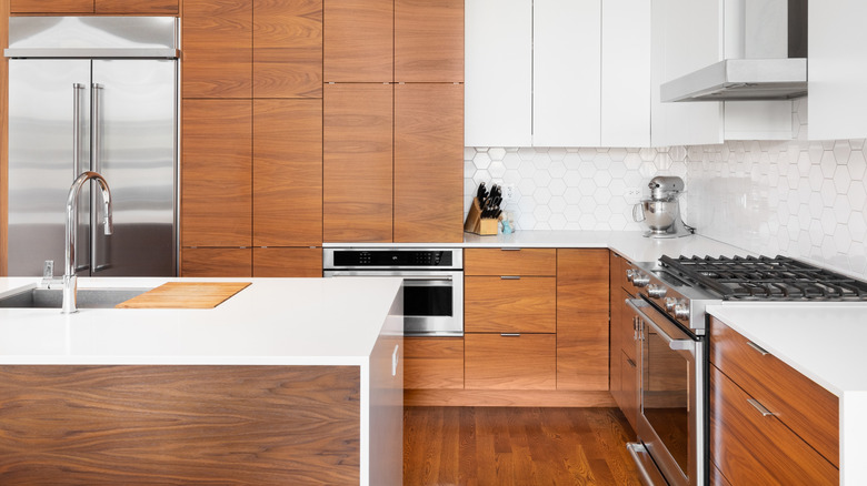 Waterfall countertop in modern kitchen