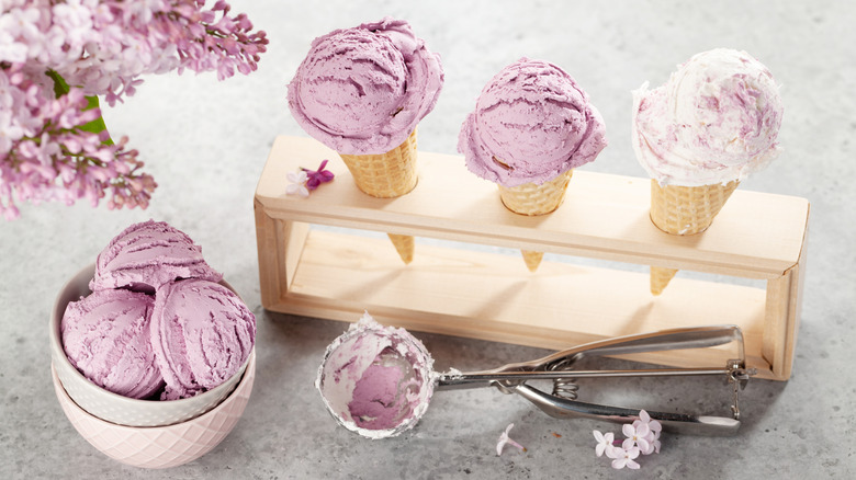 scoops of fireweed ice cream in cones