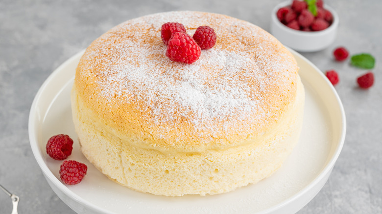 Japanese cheesecake with raspberries