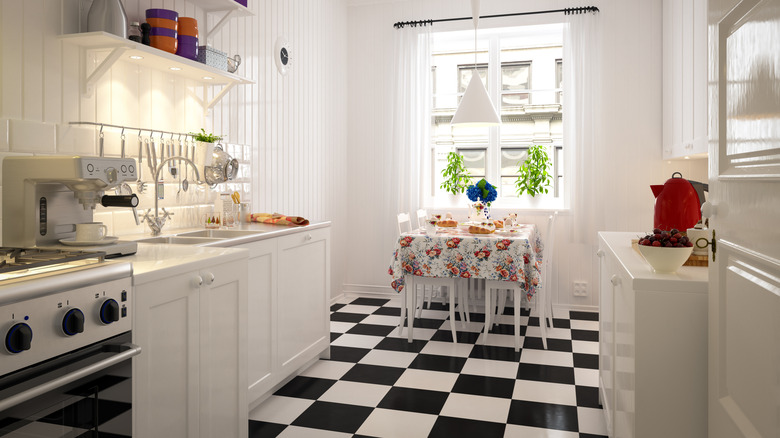 checkered floor pattern in kitchen