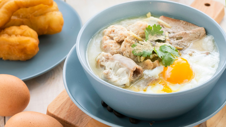 congee topped with egg