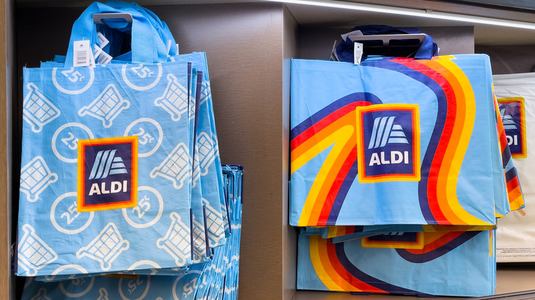 Aldi bags hanging side by side