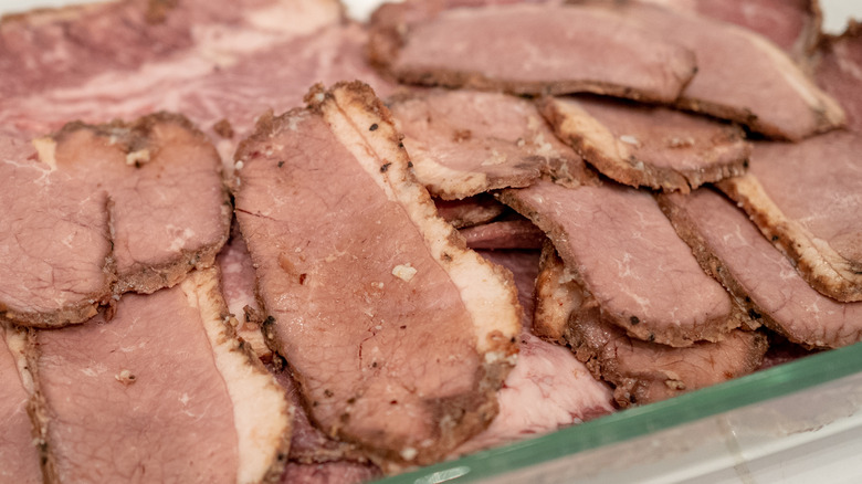 baked brisket with even coloring and no smoke ring and light crust