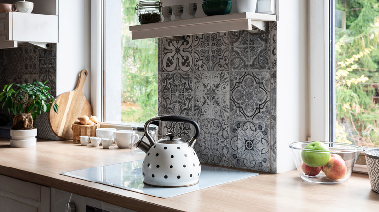 Kitchen countertop with tea kettle