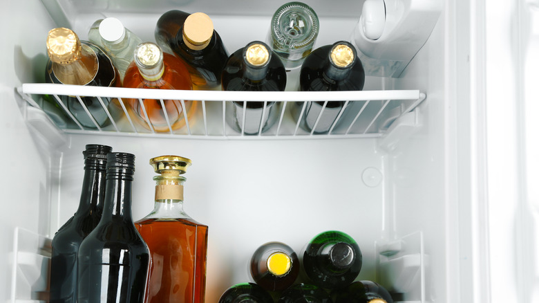 liquor bottles in freezer