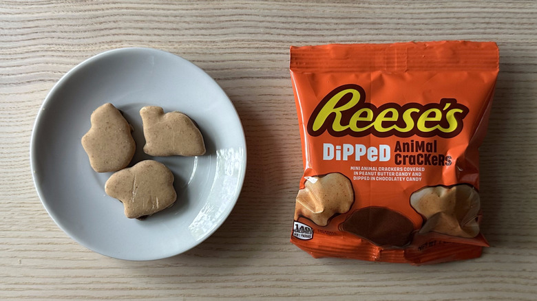 Reese's Dipped Chocolatey Peanut Butter Animal Crackers on wooden table