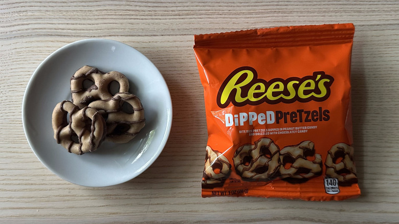 Reese's Dipped Pretzels on wooden table