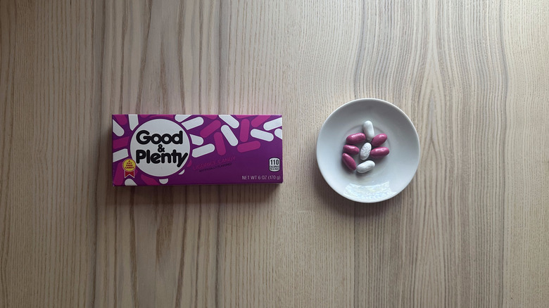 Good & Plenty candy on wooden table
