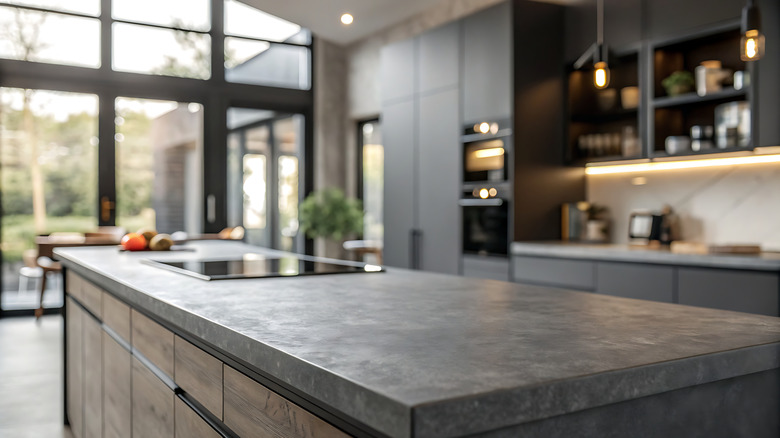 Close up of a marble kitchen countertop
