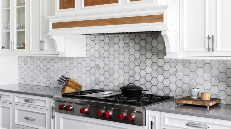 A stove area with a range