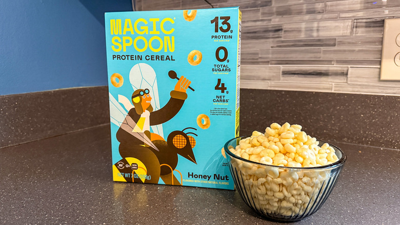 A box and bowl of Magic Spoon protein cereal are shown.