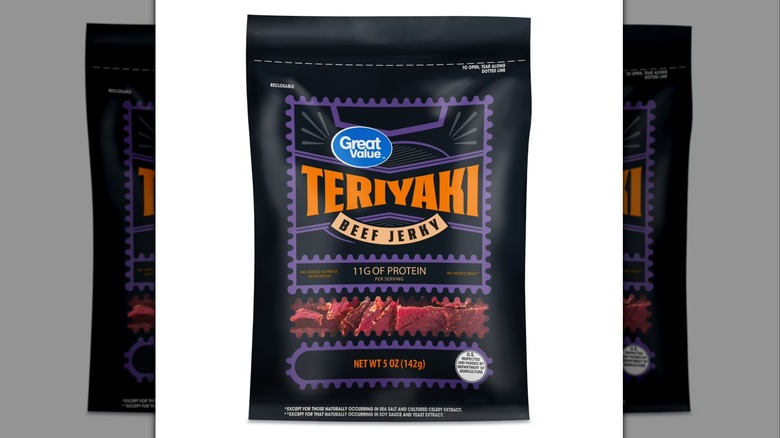 Black bag of Great Value Teriyaki Beef Jerky