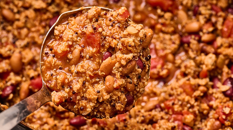 ladle filled with turkey chili