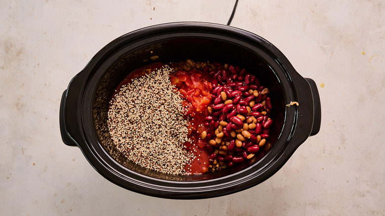 chili ingredients in slow cooker