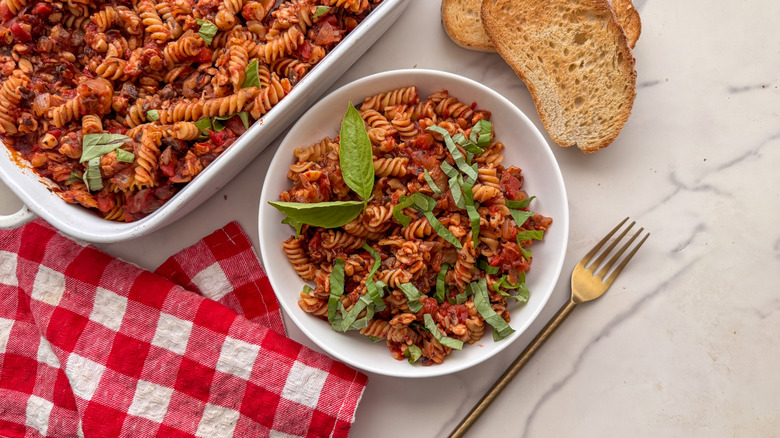 bowl of pasta with basil