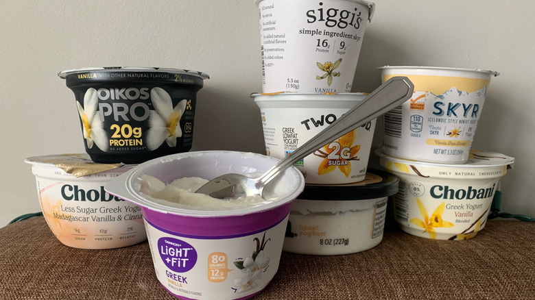 Assortment of high-protein yogurts