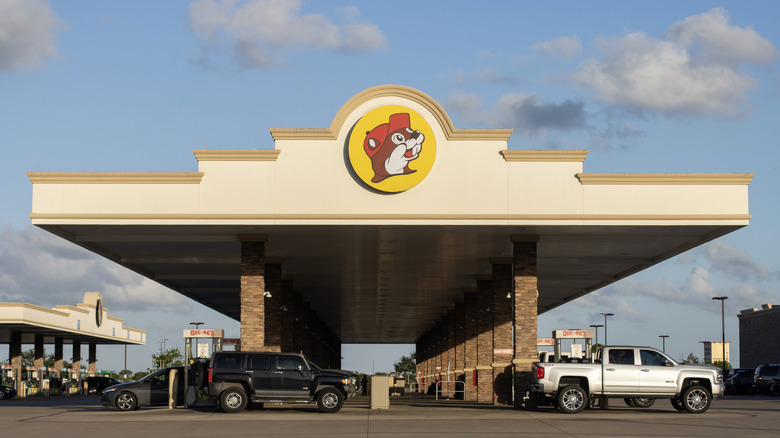 Trucks parked up at a Buc-ee's fueling station