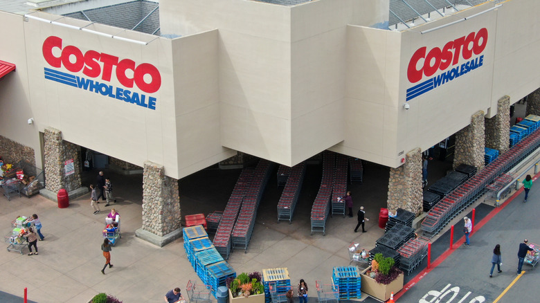 Shopping carts and pallets outside Costco store